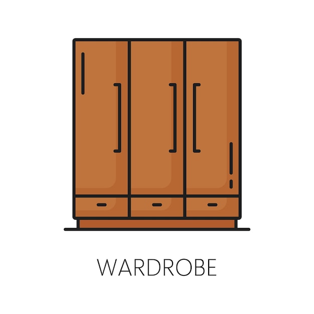 Vector wardrobe furniture icon of home interior or room facility vector line symbol wooden wardrobe closet or dresser with drawers in outline icon living room or bedroom household furniture pictogram