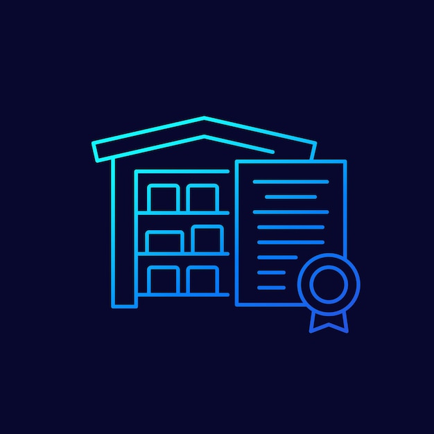 Warehouse and certificate line vector icon