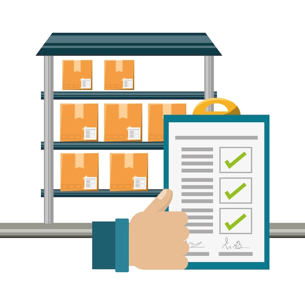 Vector warehouse checklist and thumb up