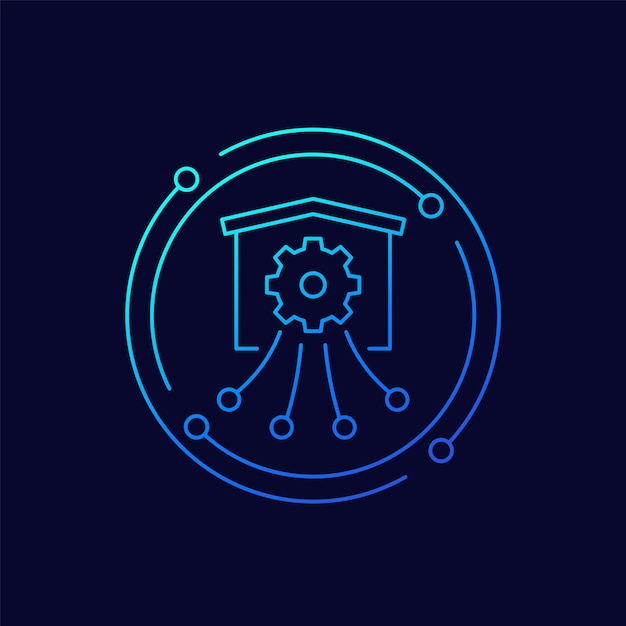 Warehouse distribution and logistics optimization line vector icon