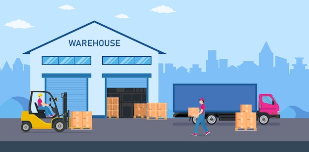 Vector warehouse industry with storage buildings