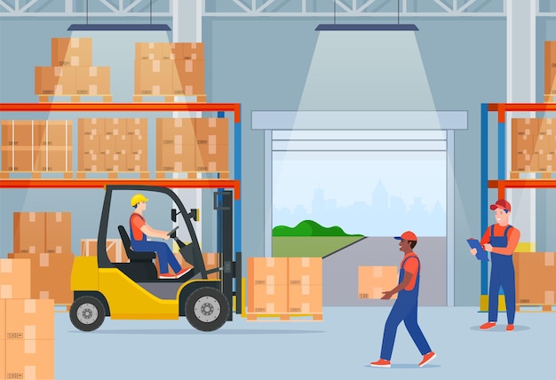 warehouse interior with cardboard boxes