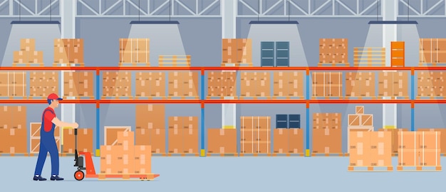 Warehouse interior with cardboard boxes