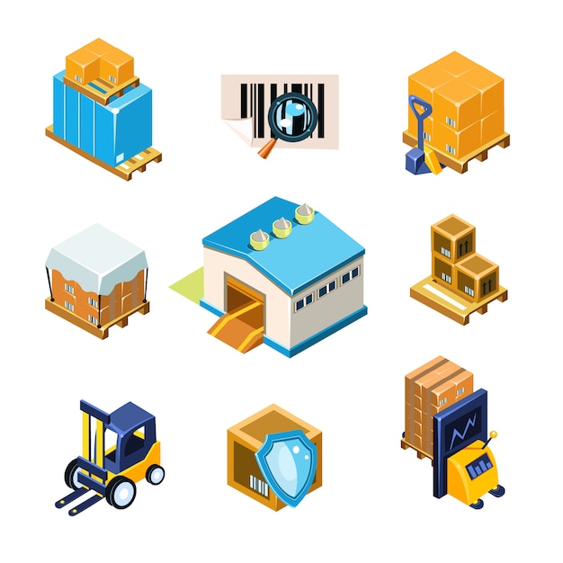 Vector warehouse and logistics equipment illustration set