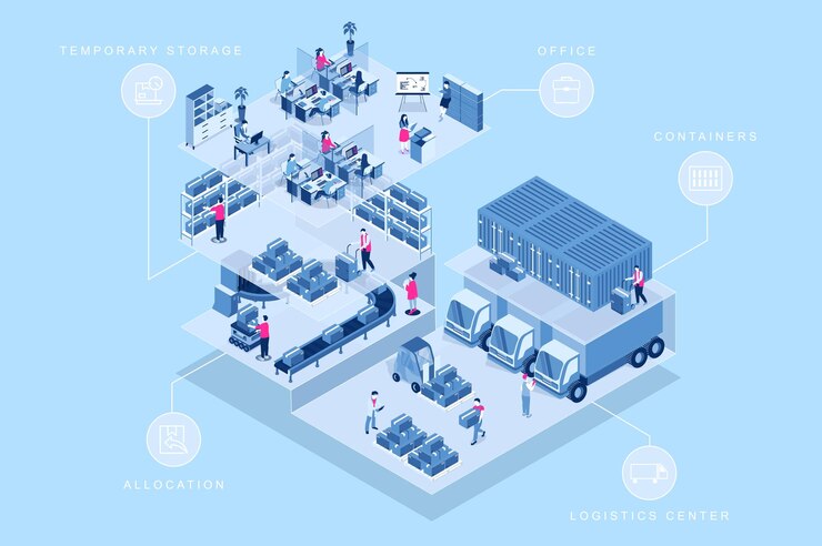 Vector warehouse logistics isometric concept