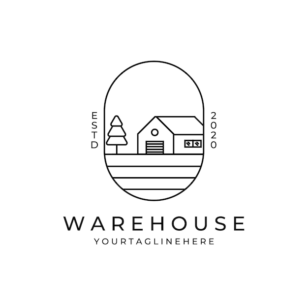 Warehouse logo line art icon badge symbol Design Vector Template Illustration design