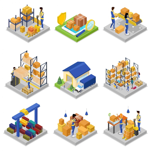 Warehouse management isometric 3D set