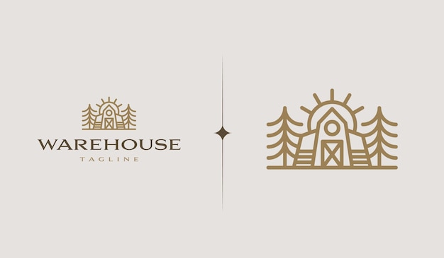 Warehouse Monoline Logo Template Universal creative premium symbol Vector illustration
