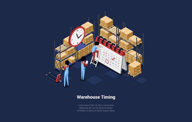  Warehouse timing illustration in cartoon 3d style