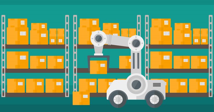 Vector warehouse transportation robot.
