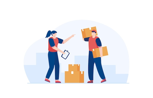 Warehouse worker checking parcel list Preparing for Shipment Illustration