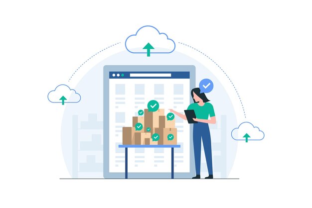 Warehouse Worker Organizing Inventory with Technology