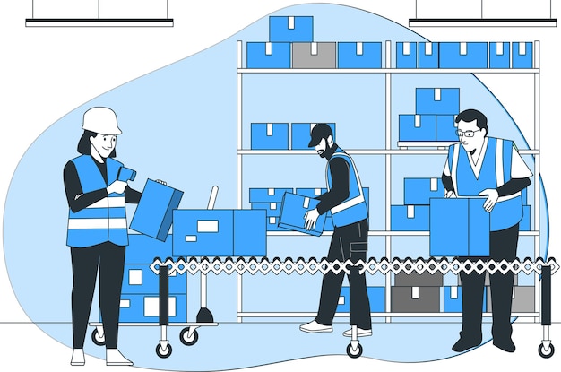 warehouse workers handling boxes and logistics in a distribution center