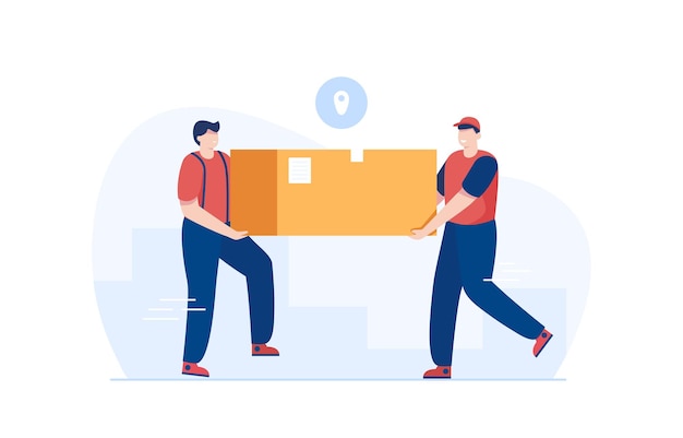 Warehouse workers moving boxes employee arranging boxes vector illustration