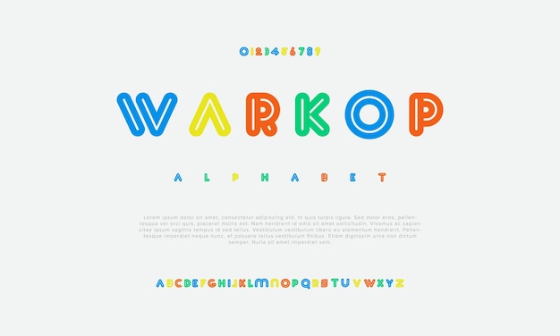 Vector warkop creative modern urban alphabet font digital abstract geometric futuristic fashion simple