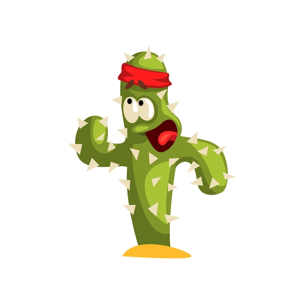 Warlike cactus character, succulent plant with funny face vector illustration isolated on a white background.