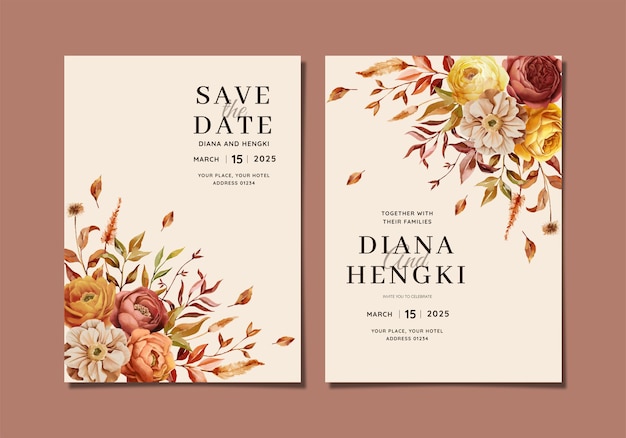 warm autumn floral wedding invitation