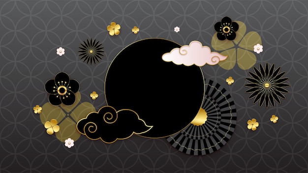 Warm chinese new year paper style black gold chinese design background