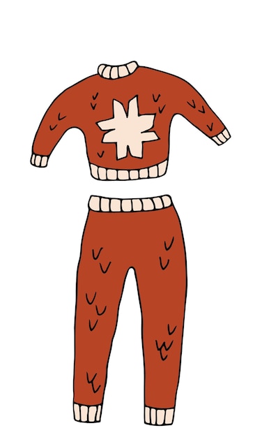Warm cozy red and white costume pajamas isolate on white background flat doodle cartoon style