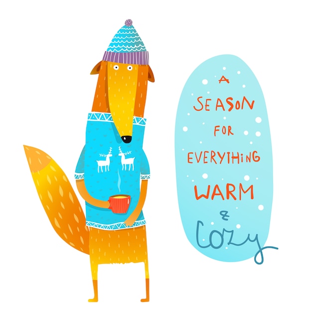 Vector warm and cozy winter with fox