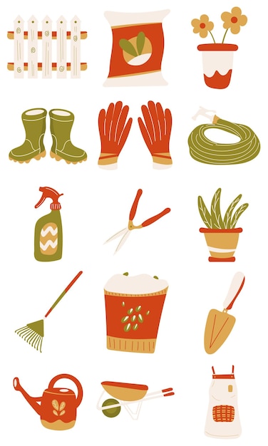 Warm earthy gardening illustration set