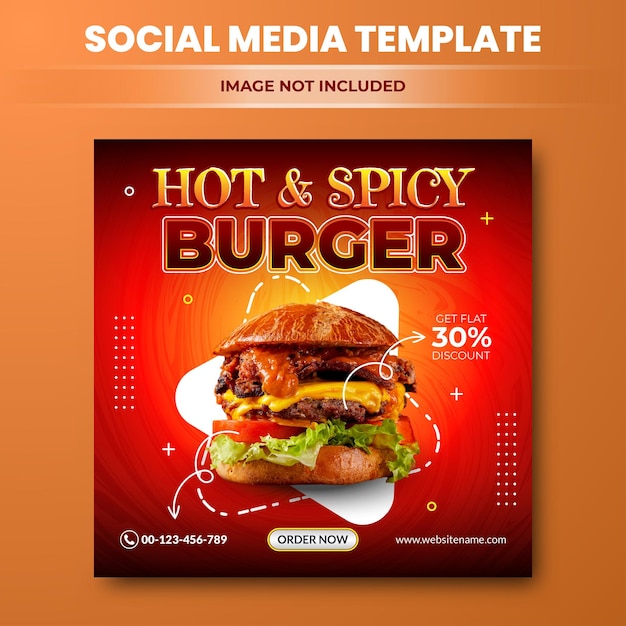 Warm en pittig eten Instagram posts sjabloon Eten sociale media achtergrond Rode achtergrond voor banner