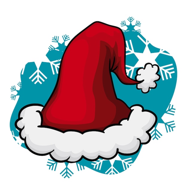 Теплая и пушистая красная шапка Санта в снежных хлопьях на заднем плане
