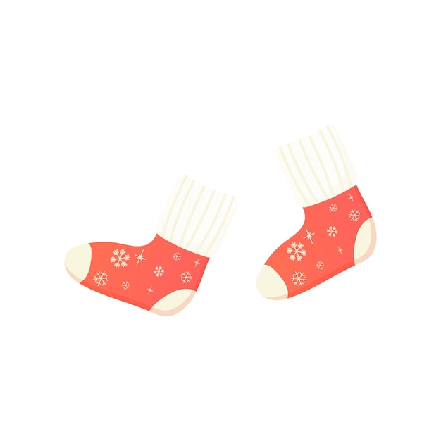 warm knitted socks with Christmas and New Year's ornaments Vector illustration