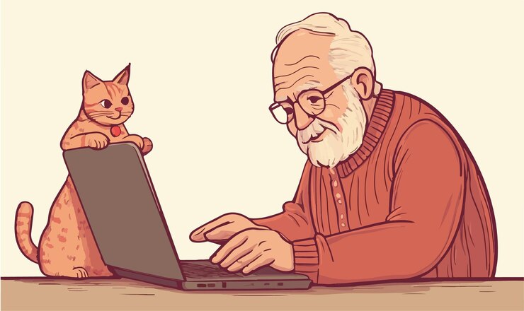 Vector warm moments grandfather in a cardigan