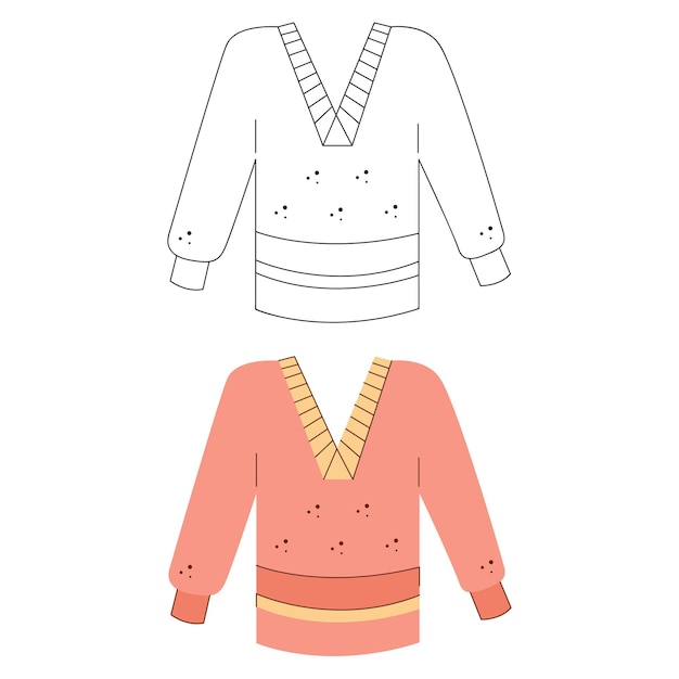 Warm pink jumper Black and white and color clipart vector illustration