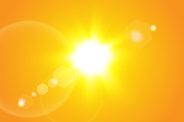 Вектор Теплое солнце на желтом фоне. лето.блики солнечных лучей