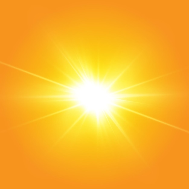 Warm sun on a yellow background solar rays