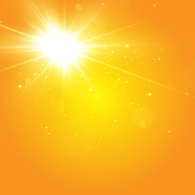 Warm sun on a yellow background solar rays