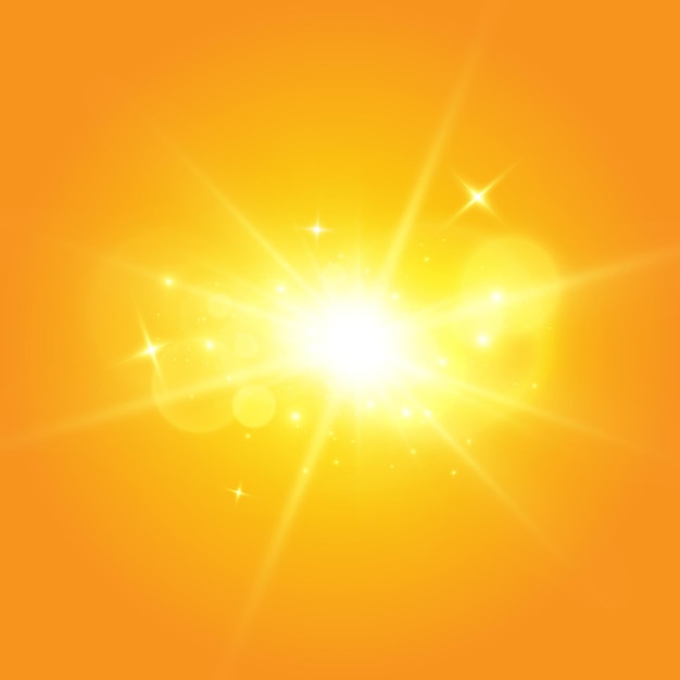 Warm sun on a yellow background solar rays