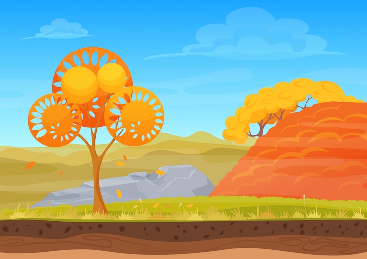Vector warm sunny autumn nature landscape