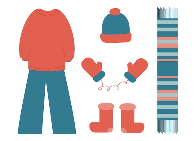 Vector warm sweater and accessories vector illustration