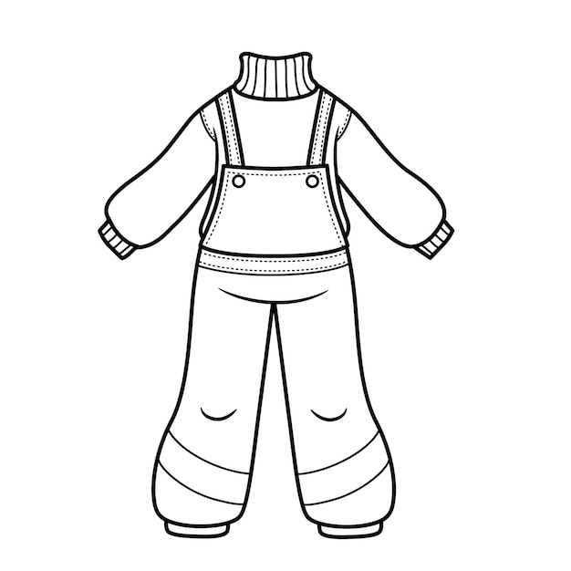 Warm sweater and winter or autumn warm jumpsuit for girl outline for coloring on a white background