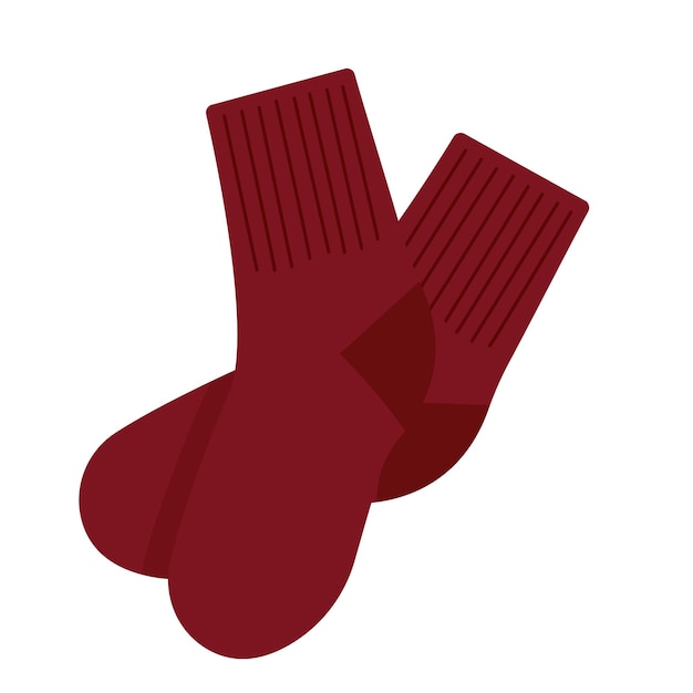 Warm winter and autumn socks in dark red color Isolated illustration