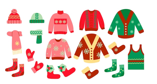 Vector warm winter clothes for new year patterns