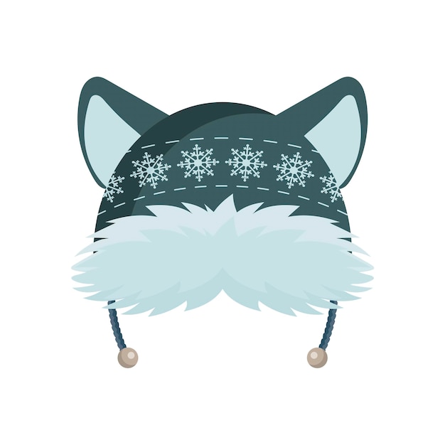 Warm winter hat with ears. Green knitted hat with a vintage pattern. For design on New Year's or Christmas themes, as well as on the theme of winter. Vector illustration. Flat style.