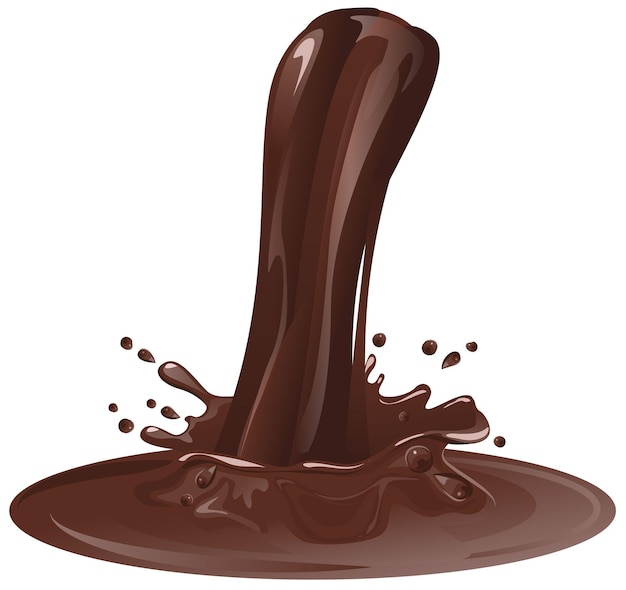 Warme chocolademelk plas. Bruine chocolade splash gieten. Geïsoleerde illustratie in vectorformaat