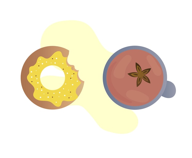 warme glühwein in een kopje en een donut met geel glazuur