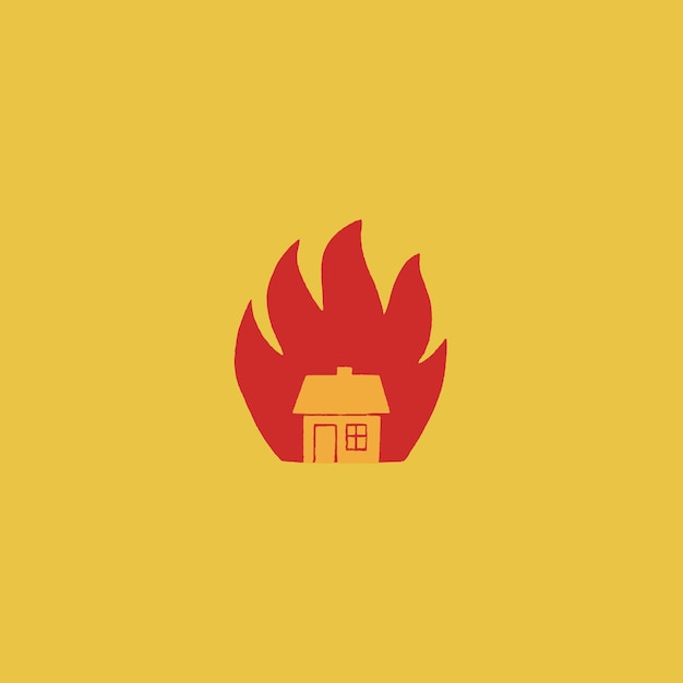 Warmimg house on fire logo retro vintage style illustration