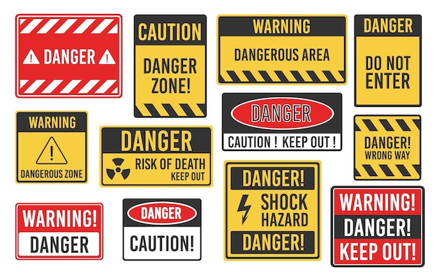 Vector warning caution dangerous area attention signs