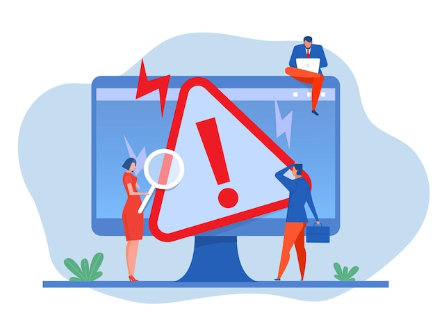 Vector warning conceptpeople checking operating system error warning on web page