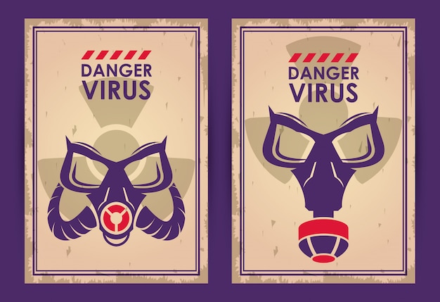 Warning danger virus with masks