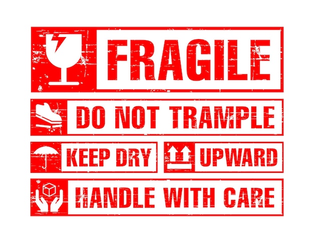 Warning fragile sign grunge sticker