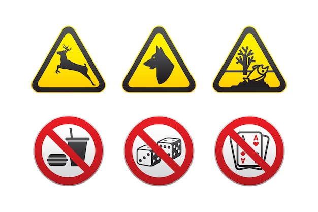 Warning hazard and prohibited symbols set vector