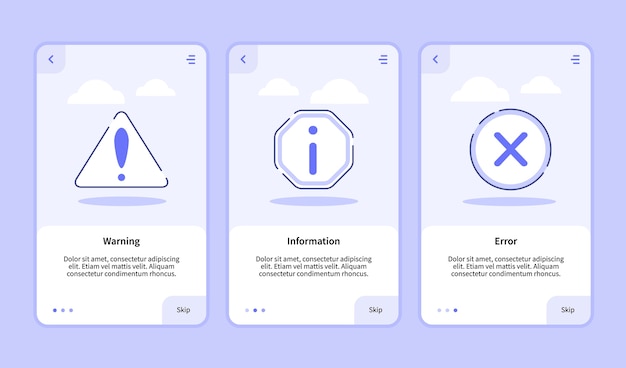 Warning information error onboarding screen