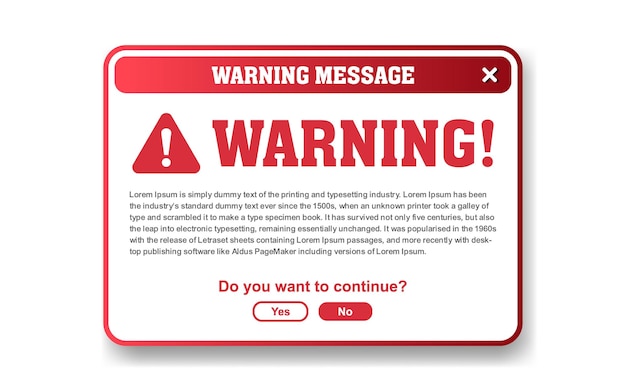 Warning message pop up with flat design vector